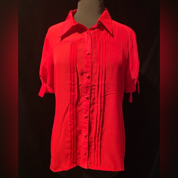 Unique Vintage Tops - Unique Vintage Sheer Red Short Sleeve Blouse, XL